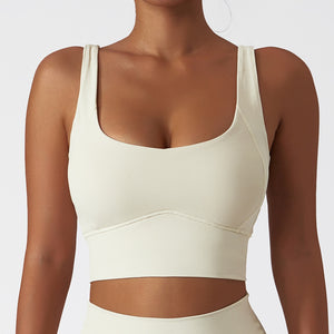 Women's Solid Ivory Color Seamless Athletic Sports Bra