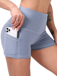 Women's Classic High-waisted Light Blue Athletic Yoga Shorts With Pockets