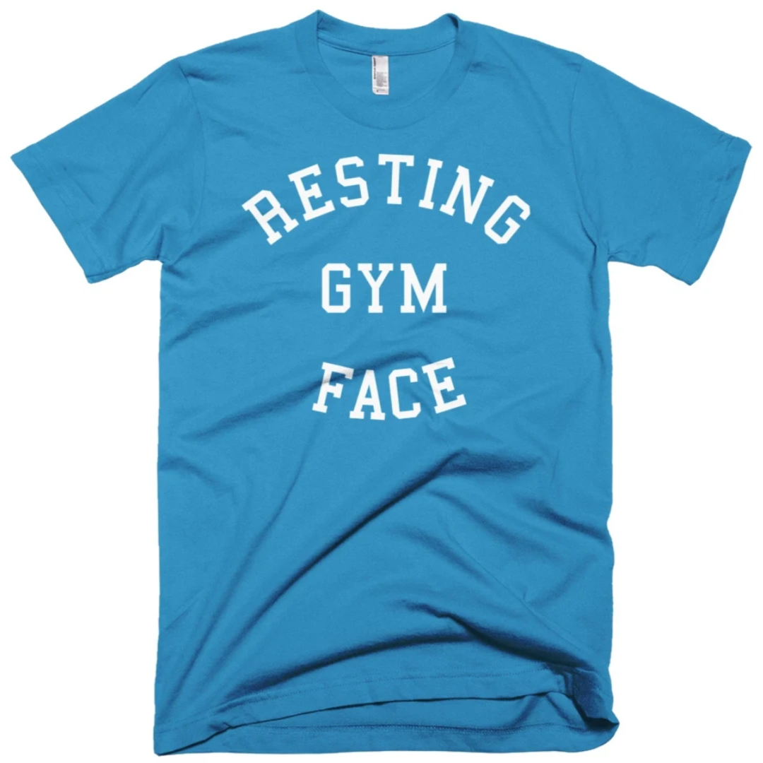 Teal Aqua Resting Gym Face Fitness Weightlifting Powerlifting CrossFit T-Shirt