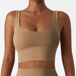 Women's Solid Caramel Coffee Light Brown Color Seamless Athletic Sports Bra