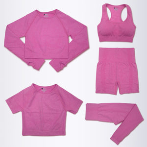 Women's Five Piece Seamless Pink Rose Yoga Activewear Set