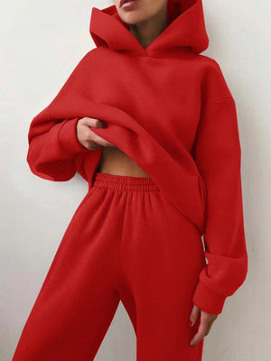 Women's Trendy Red Winter Super Soft Two Piece Oversized Hoodie Joggers Sweatsuit Set