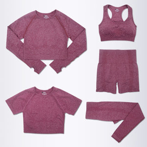 Women's 5 Piece Seamless Wine Red Yoga Activewear Set