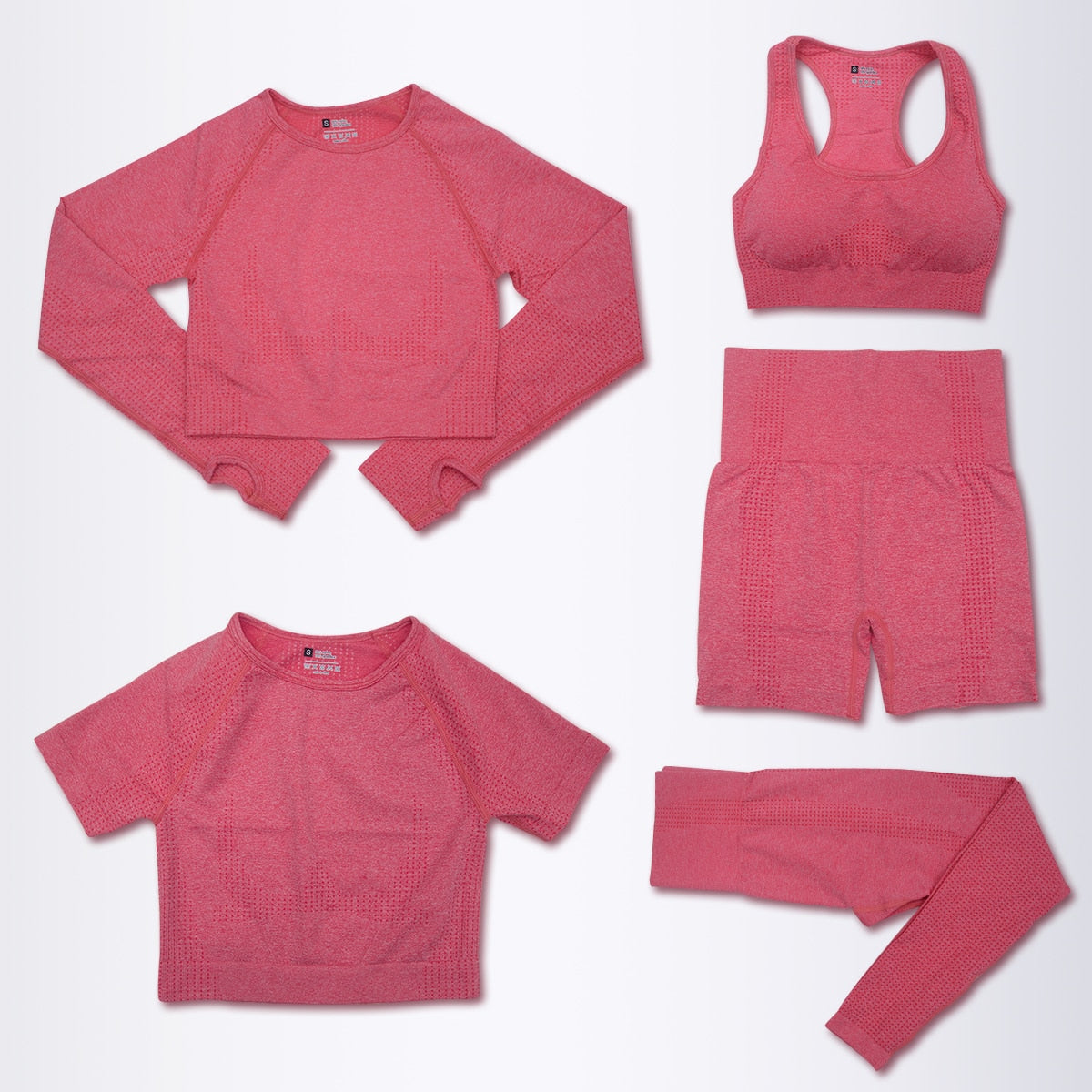 Women's 5 Piece Seamless Red Yoga Activewear Set