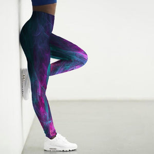 Women's Blue Teal Aurora Borealis High-waisted Athletic Yoga Leggings