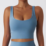Women's Solid Blue Grey Color Seamless Athletic Sports Bra