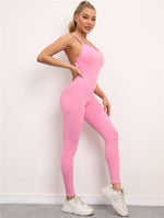 Women's Pink Brazilian Style One-Piece Sculpted Backless Workout Yoga Unitard Bodysuit Jumpsuit