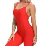 Women's Red Brazilian Style One-Piece Sculpted Backless Workout Yoga Unitard Bodysuit Jumpsuit