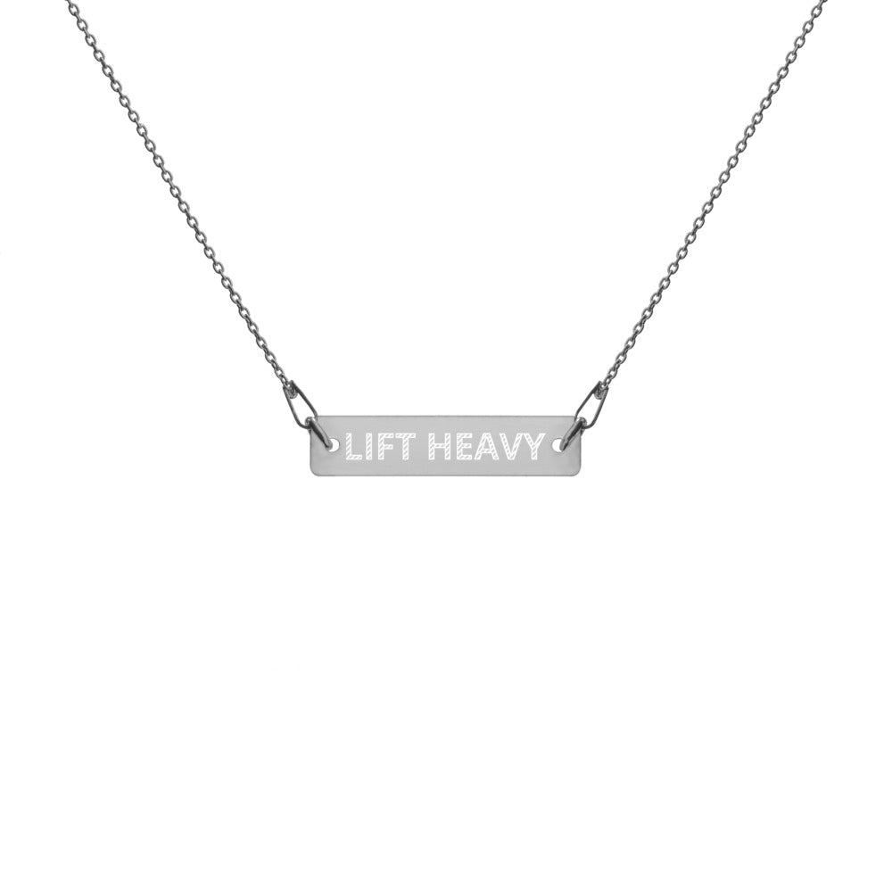 Womens Lift Heavy Engraved Black Rhodium Bar Chain Necklace