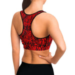 Women's Red Black Street Graffiti Art Athletic Sports Bra Model Right