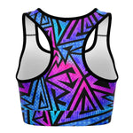 Women's Pink Blue Tribal Graffiti Athletic Sports Bra Back