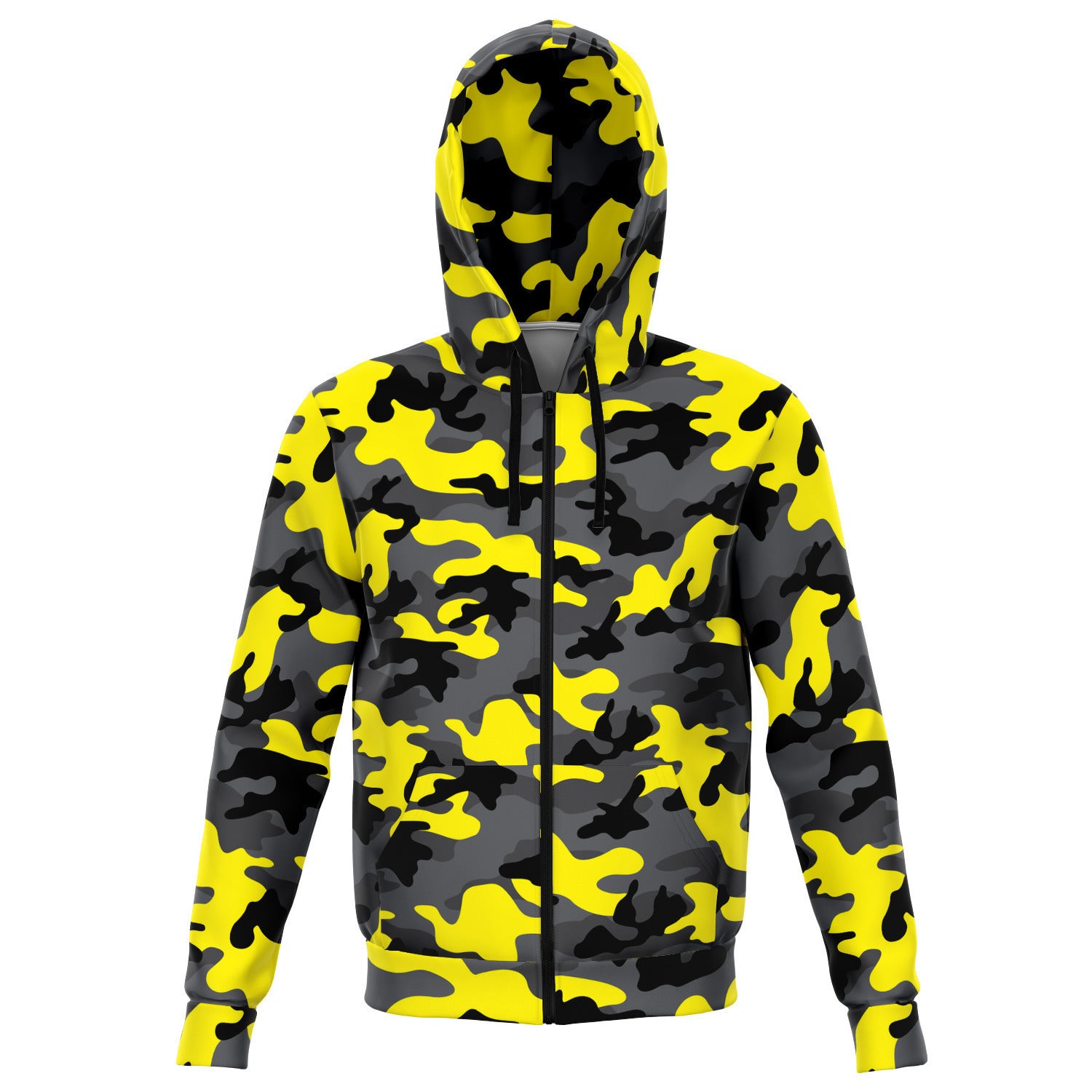 Unisex Yellow Camouflage Athletic Zip-Up Hoodie