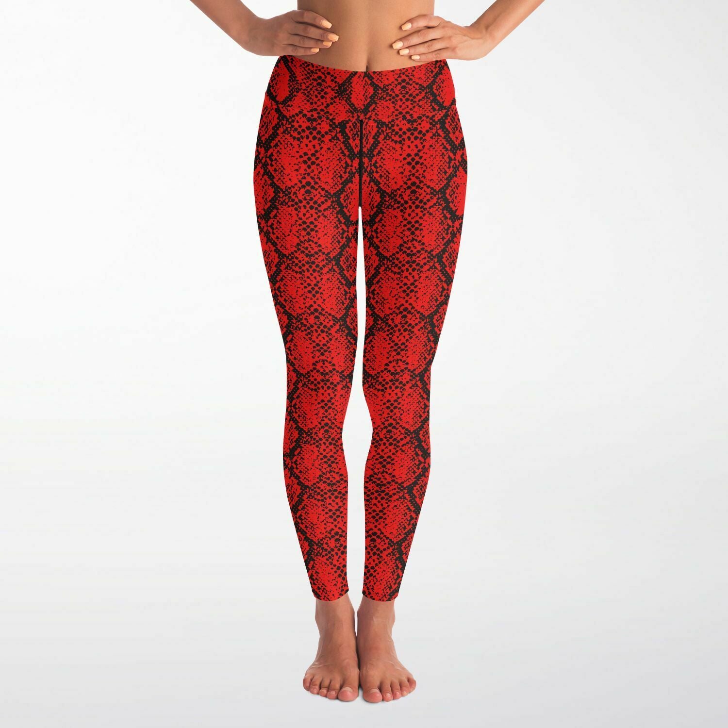 Women's Red Snakeskin Reptile Print High-waisted Yoga Leggings