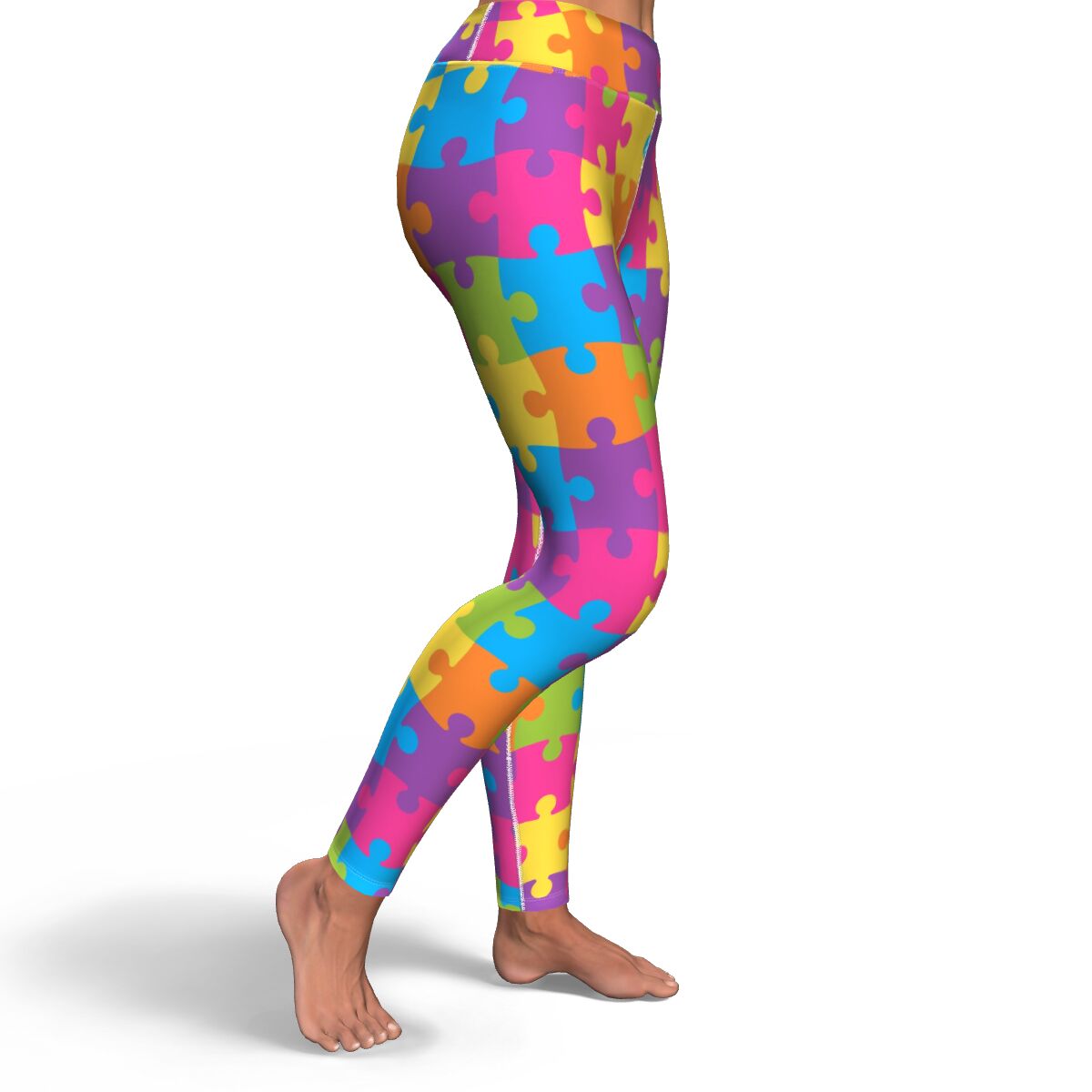 Women's Rainbow Puzzle Pieces Autism Awareness High-waisted Yoga Leggings Right