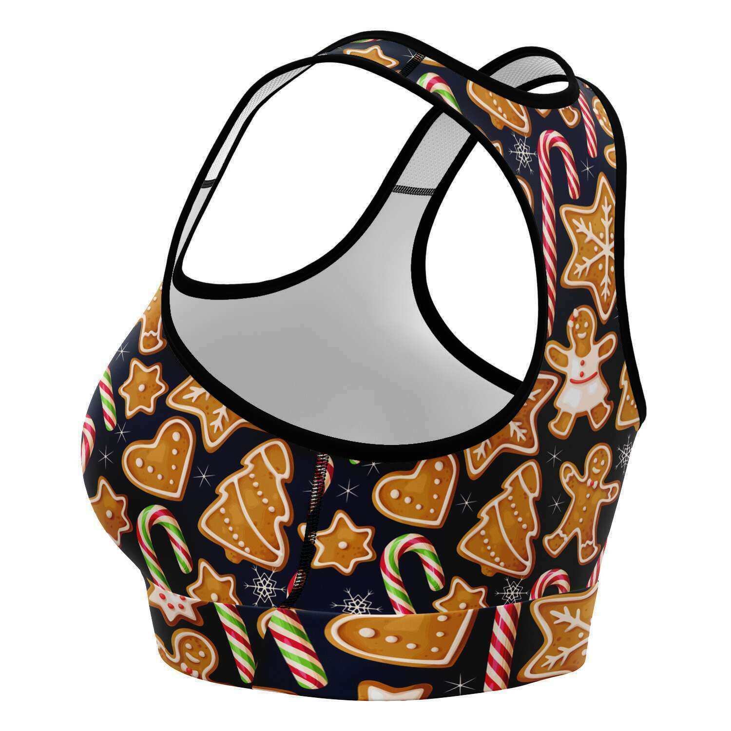 Women's Gingerbread Christmas Cookies Peppermint Candy Canes Athletic Sports Bra Left