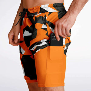 Men's 2-in-1 M90 Orange Modern Soldier Urban Warfare Camouflage Gym Shorts
