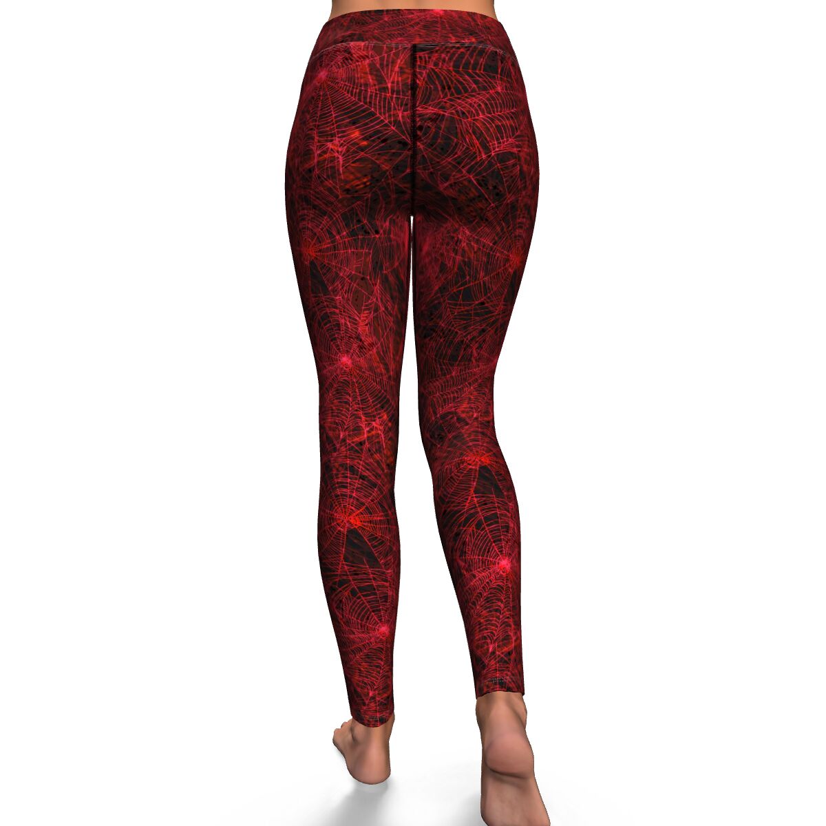 Women's Red Neon Spider Web Halloween High-waisted Yoga Leggings Back