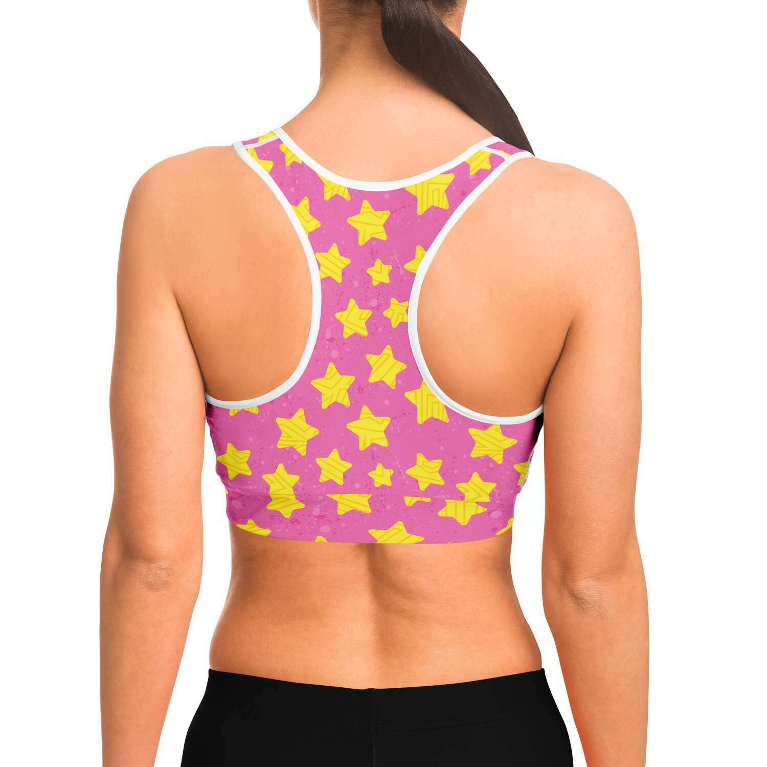 Women's Pink Star Power Athletic Sports Bra Model Back