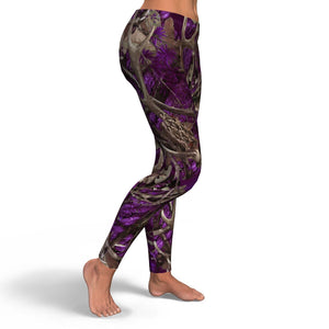 Women's Purple Hunting Camo Mid-Rise Yoga Leggings Right