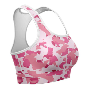 Women's Pink Jungle Forest Camouflage Athletic Sports Bra