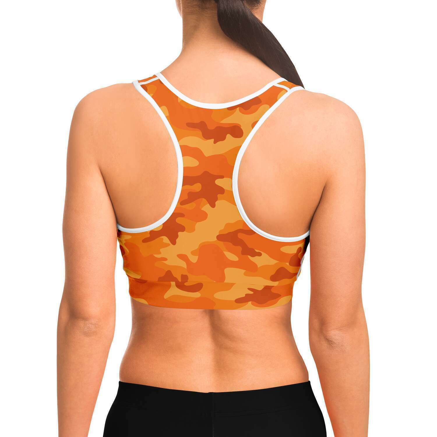 Women's All Orange Camouflage Athletic Sports Bra Model Back