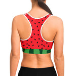 Women's Juicy Watermelon Slice Athletics Sports Bra Model Back
