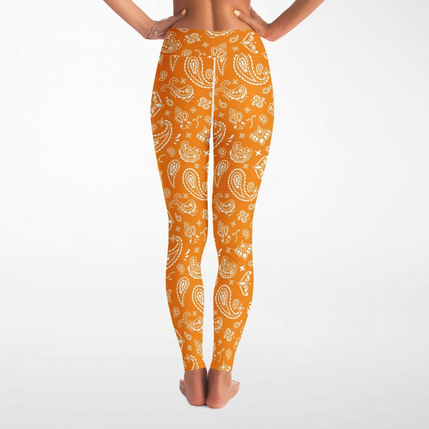 Women's Orange Paisley Bandana High-waisted Yoga Leggings Back