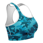 Women's All Cyan Blue Camouflage Athletic Sports Bra Right