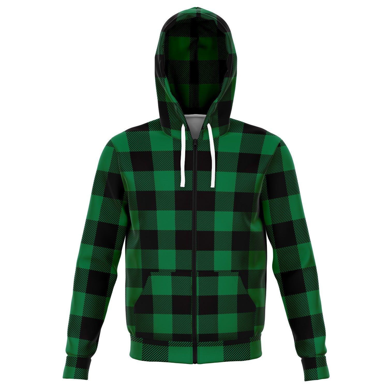 Unisex Green Lumberjack Plaid Athletic Zip-up Hoodie
