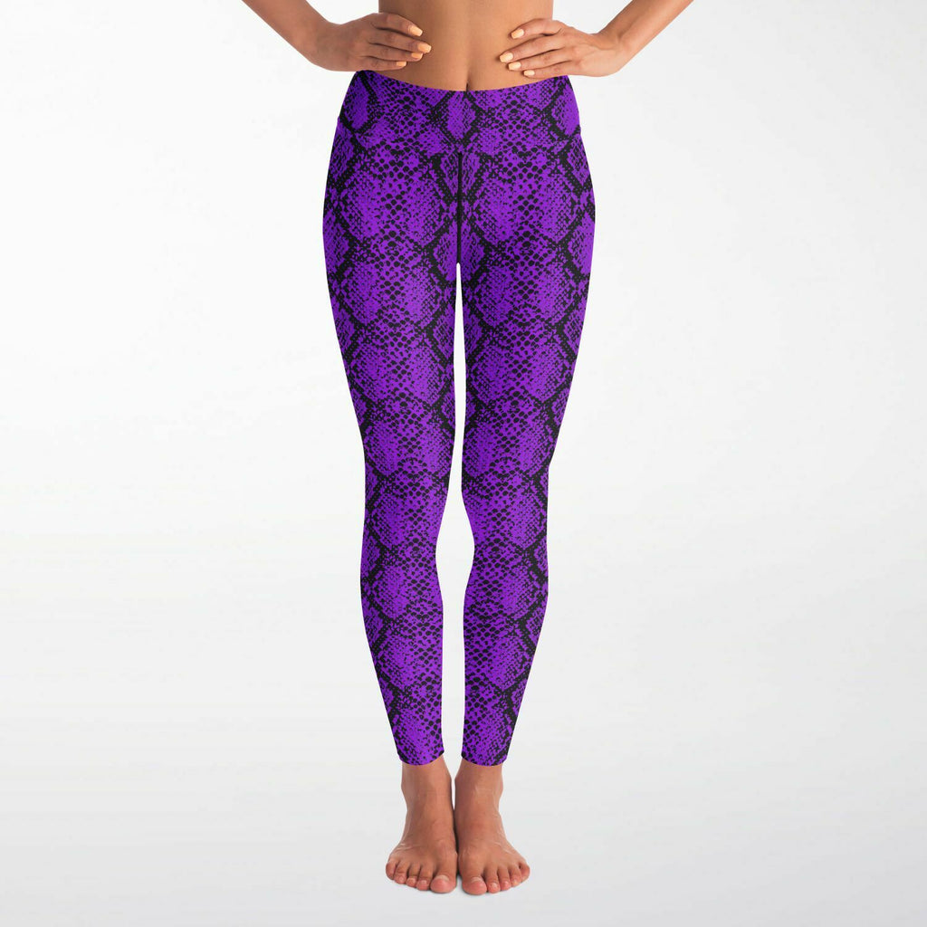 Women's Purple Snakeskin Reptile Print High-waisted Yoga Leggings