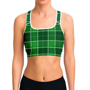 Women's Green St. Patrick's Day Plaid Athletic Sports Bra Model Front