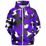 Unisex M90 Black Purple Modern Soldier Urban Warfare Camouflage Zip-up Hoodie