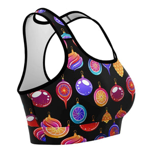 Women's Colorful Christmas Ornaments Athletic Sports Bra Right