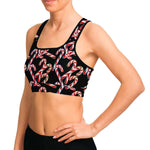 Women's Rainbow Christmas Candy Canes Athletic Sports Bra Model Left