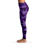 Women's All Purple Camouflage Mid-rise Yoga Leggings Left