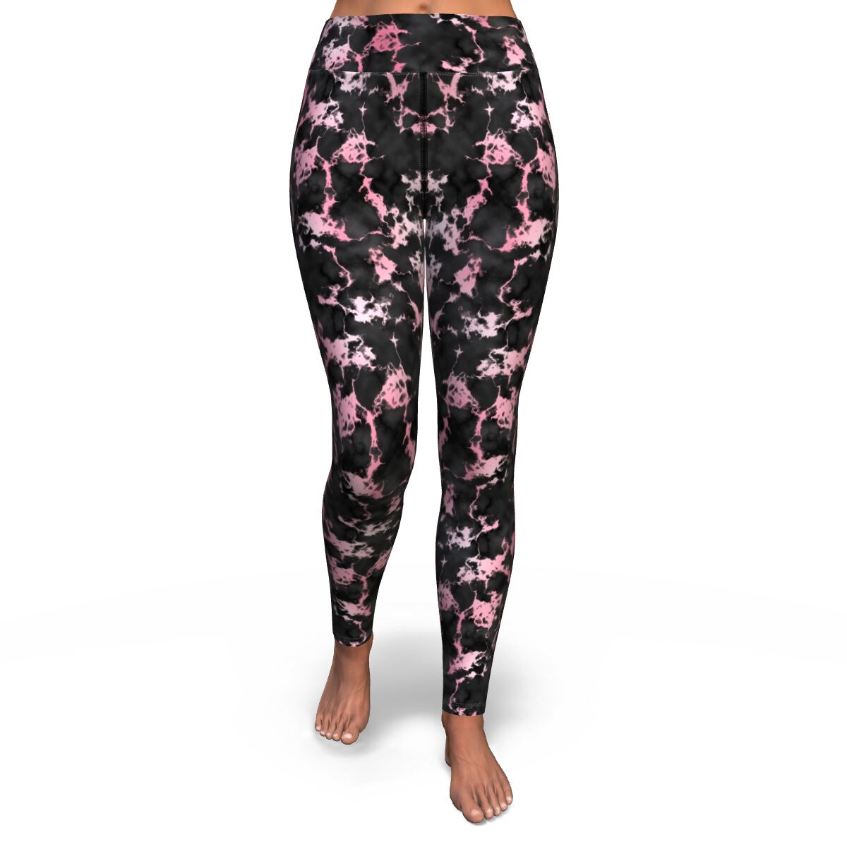 Women's Rose Gold Gilded Marble High-waisted Yoga Leggings Front