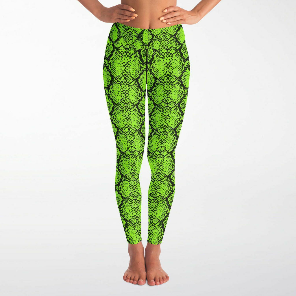 Women's Green Snakeskin Reptile Print High-waisted Yoga Leggings