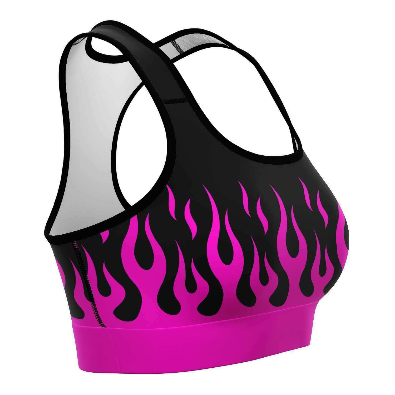 Women's Black Pink Classic Hod Rod Fire Drip Athletic Sports Bra Right