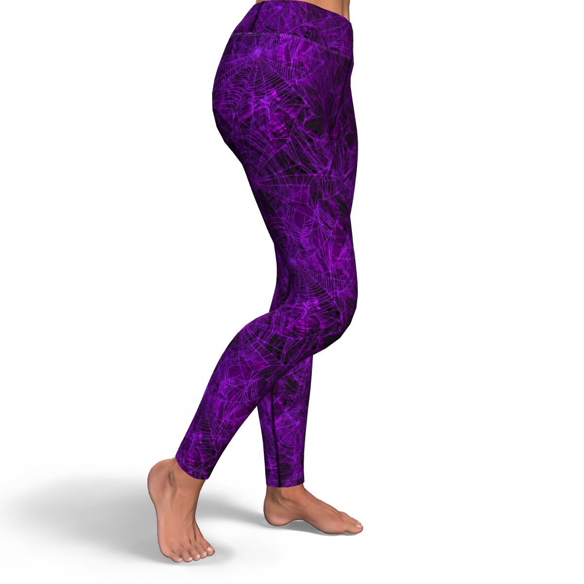 Women's Purple Neon Spider Web Halloween High-waisted Yoga Leggings Right