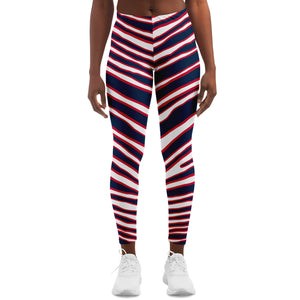 Women's New England Football Red White Blue Wild Zebra Stripe Animal Pattern Mid-Rise Yoga Leggings