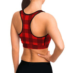 Women's Black Red Lumberjack Plaid Athletic Sports Bra Model Right