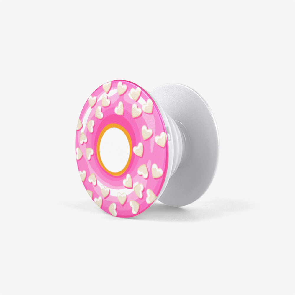 Pink Glazed Breakfast Pastry Donut Hearts Popsocket White Side