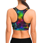 Women's Rainbow Galaxy Night Stars Athletic Sports Bra Model Back