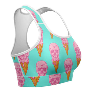 Women's Pink Blue Death By Ice Cream Athletic Sports Bra Right