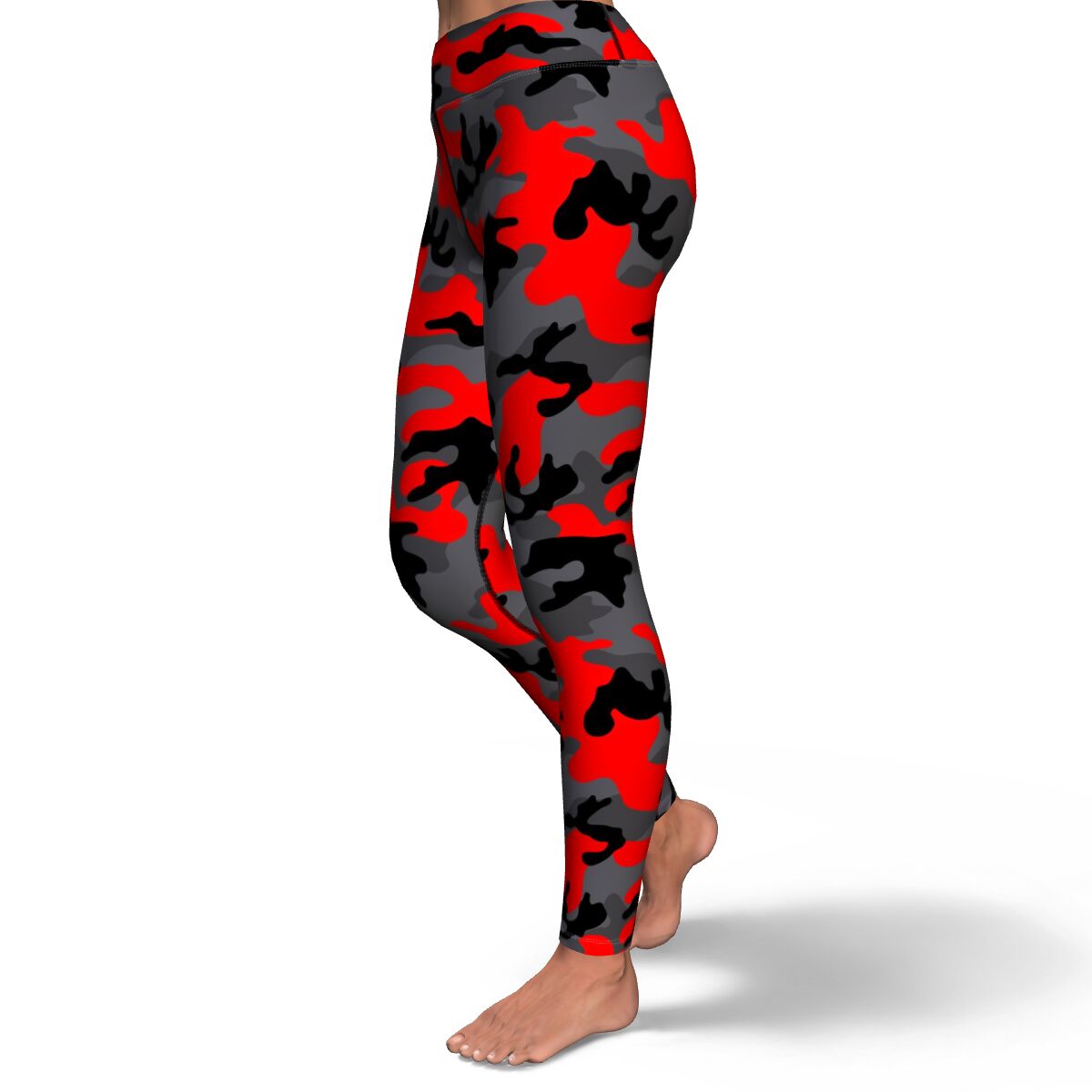 Women's Black Red Camouflage High-waisted Yoga Leggings