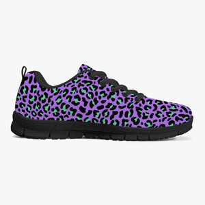 Women's Purple Wild Leopard Cheetah Print Half Print Gym Workout Running Sneakers Left Inside