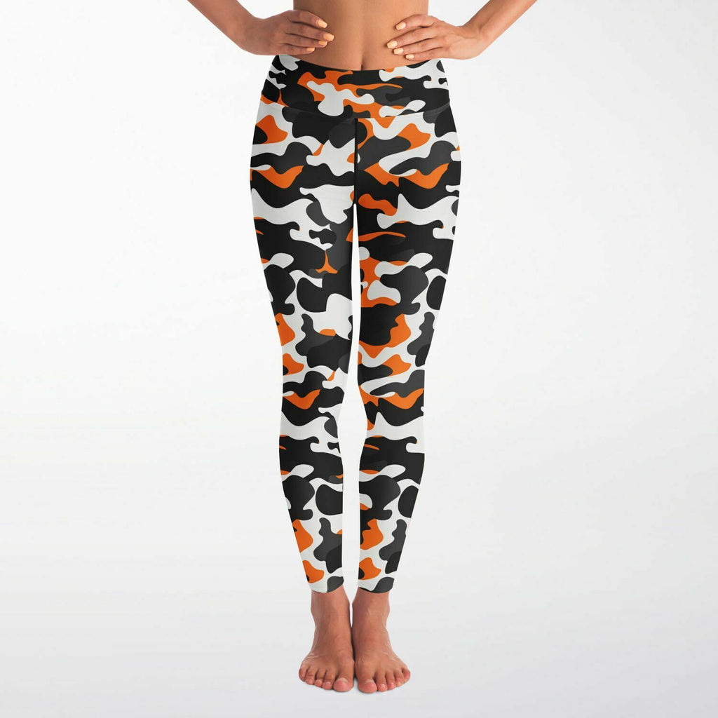 Women's Urban Jungle Orange White Black Camouflage High-waisted Yoga Leggings