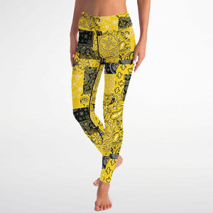Women's Yellow Paisley Patchwork Athletic High-waisted Yoga Leggings