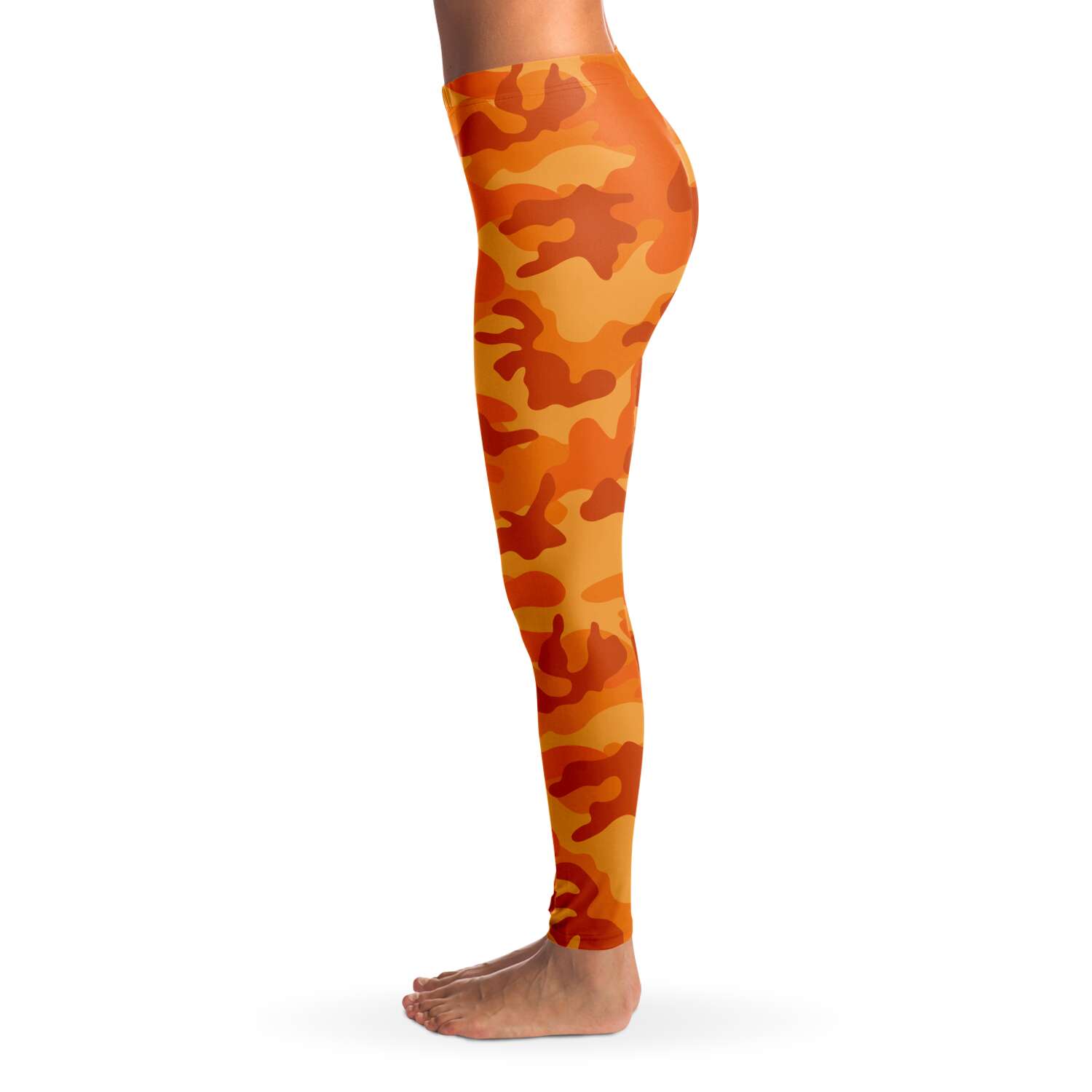 Women's All Orange Camouflage Mid-rise Yoga Leggings Left