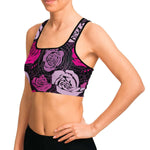 Women's Abstract Roses Athletic Sports Bra Model Left